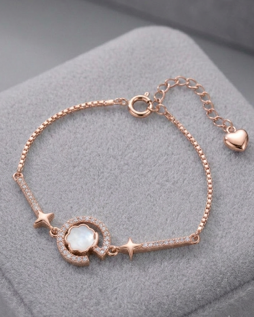 Celeste Mother of Pearl Charm Bracelet #color_rose gold 