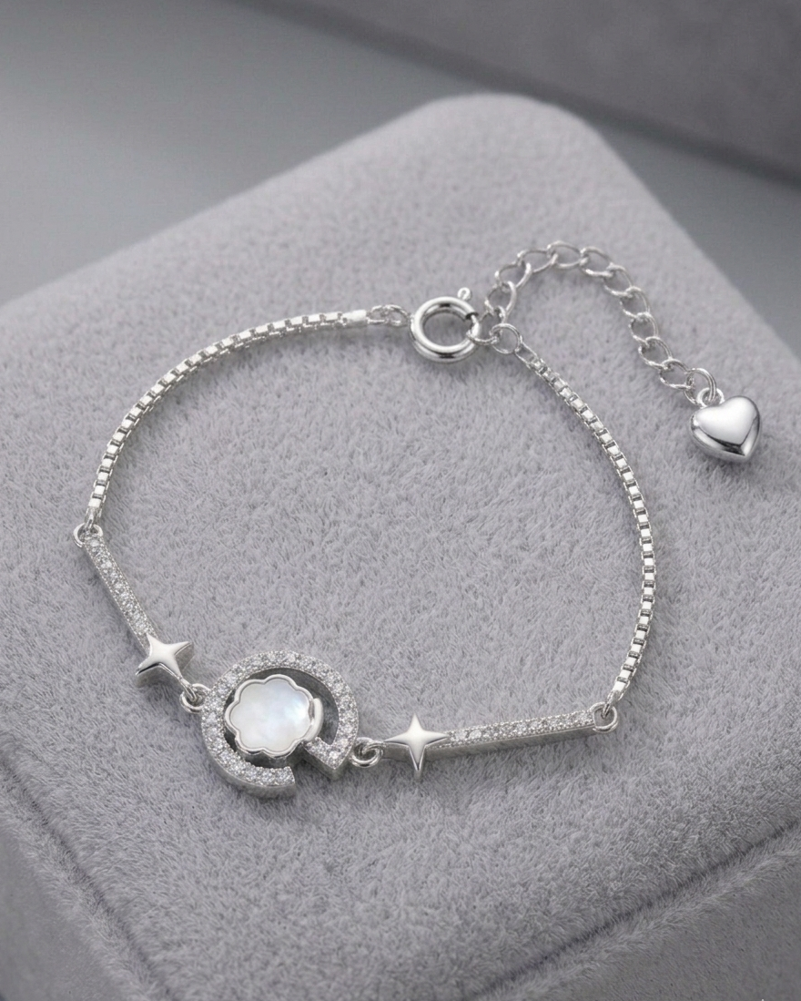 Celeste Mother of Pearl Charm Bracelet #color_silver 