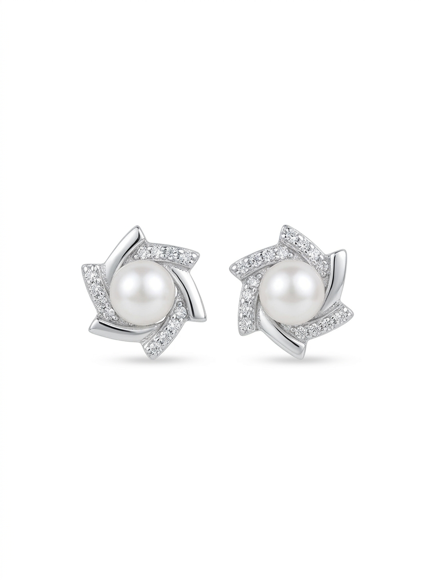 Celeste Pearl Bloom Stud Earrings #color_silver 