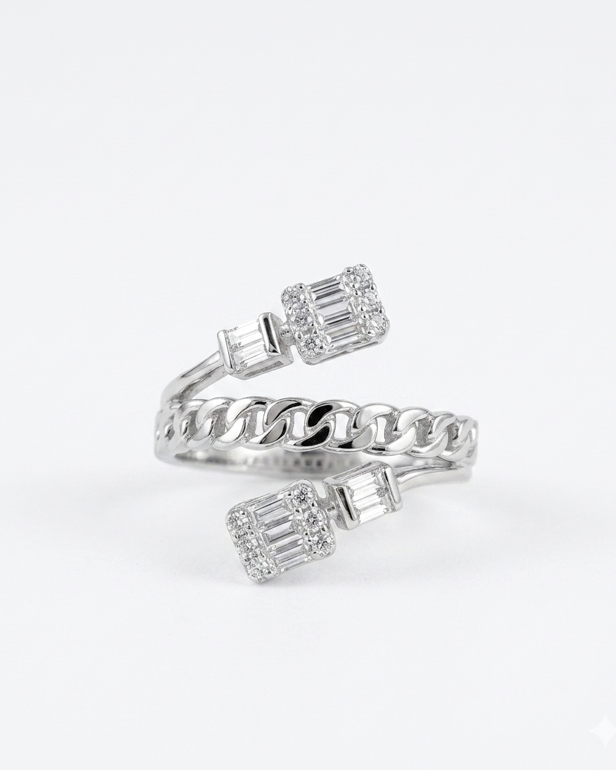 Curb Stack Ring – Chain Band & Baguette Duo Stack Ring