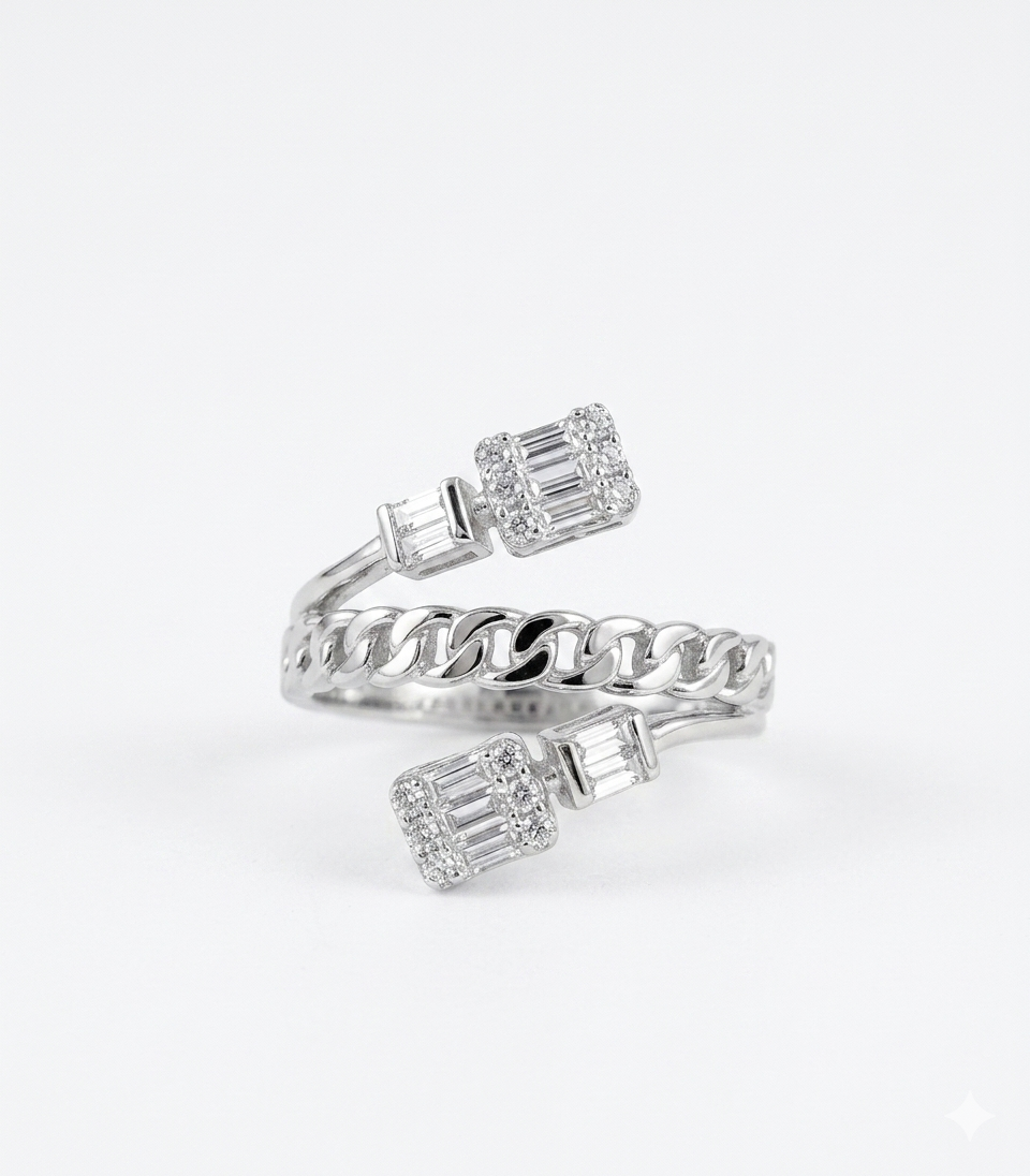 Curb Stack Ring – Chain Band & Baguette Duo Stack Ring