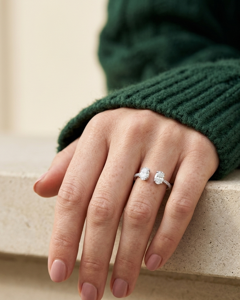 Oval Solitaire Open Ring in 925 Silver