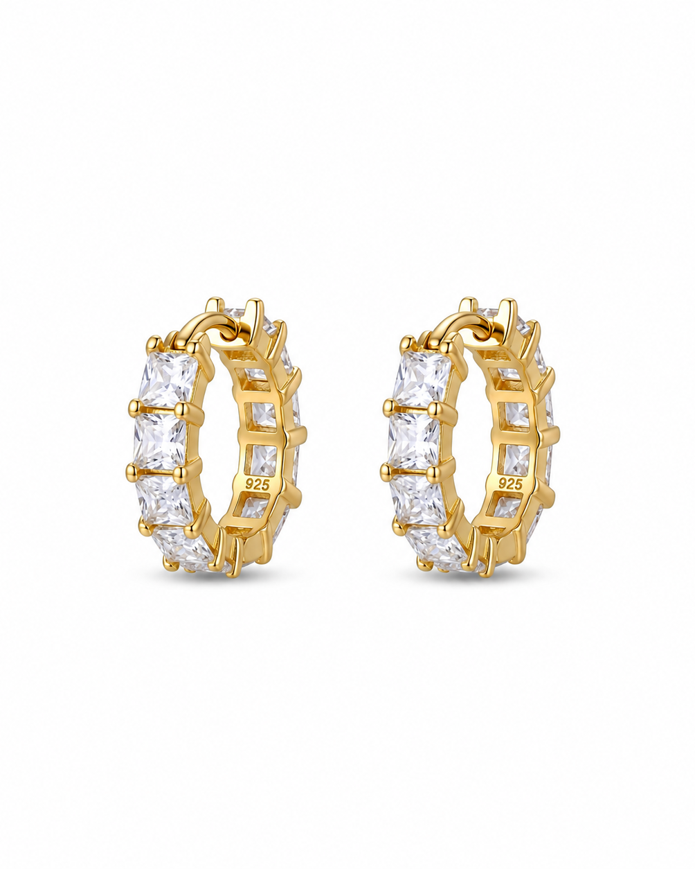 Princess Cut Eternity Hoop Earrings #color_gold