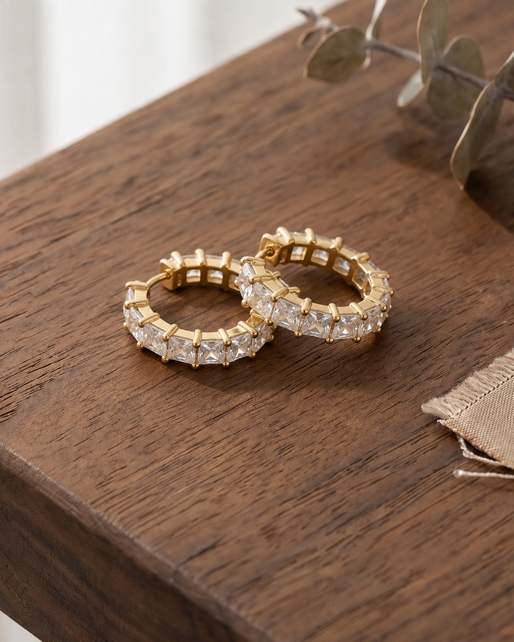Princess Cut Eternity Hoop Earrings #color_gold