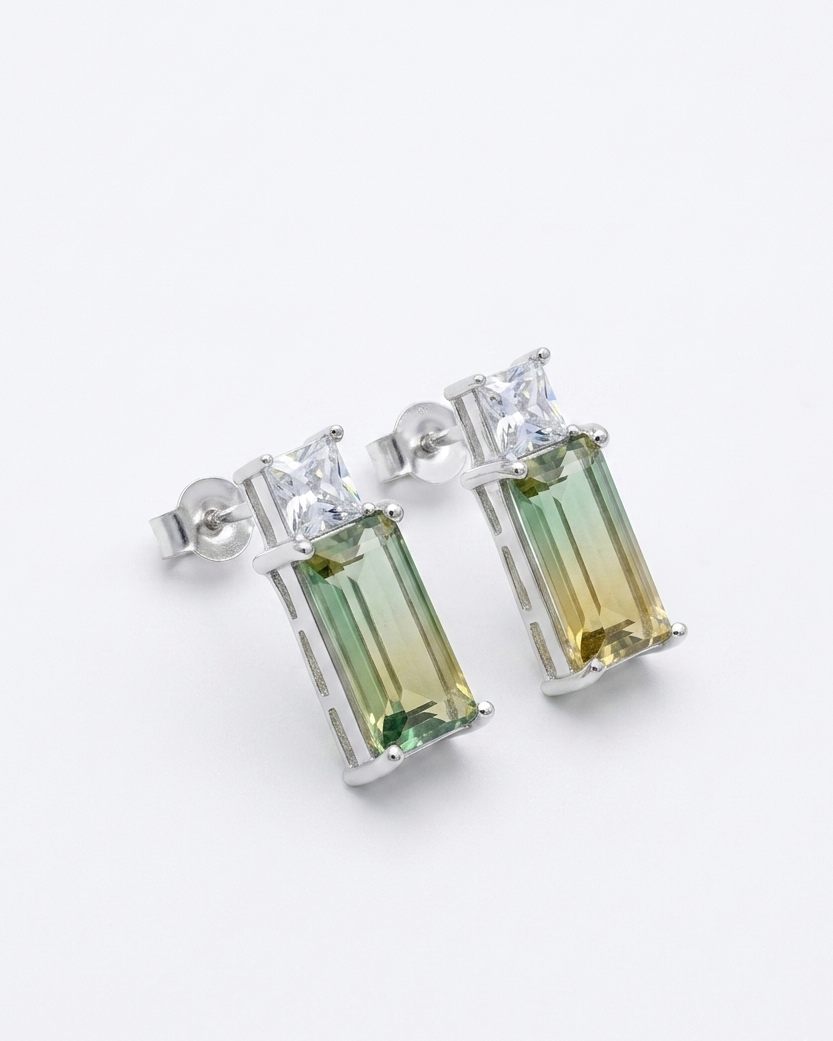 Green Gold Baguette Stud Earrings #color_silver