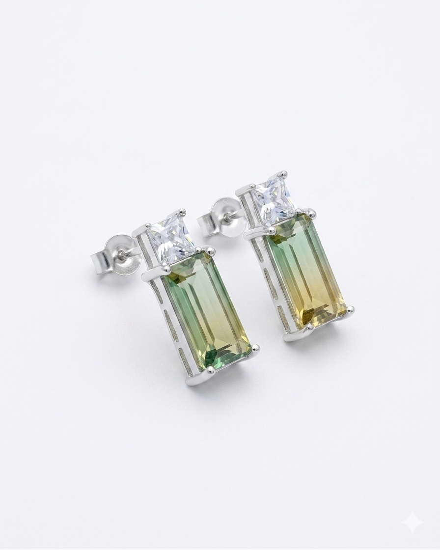 Green Gold Baguette Stud Earrings #color_silver