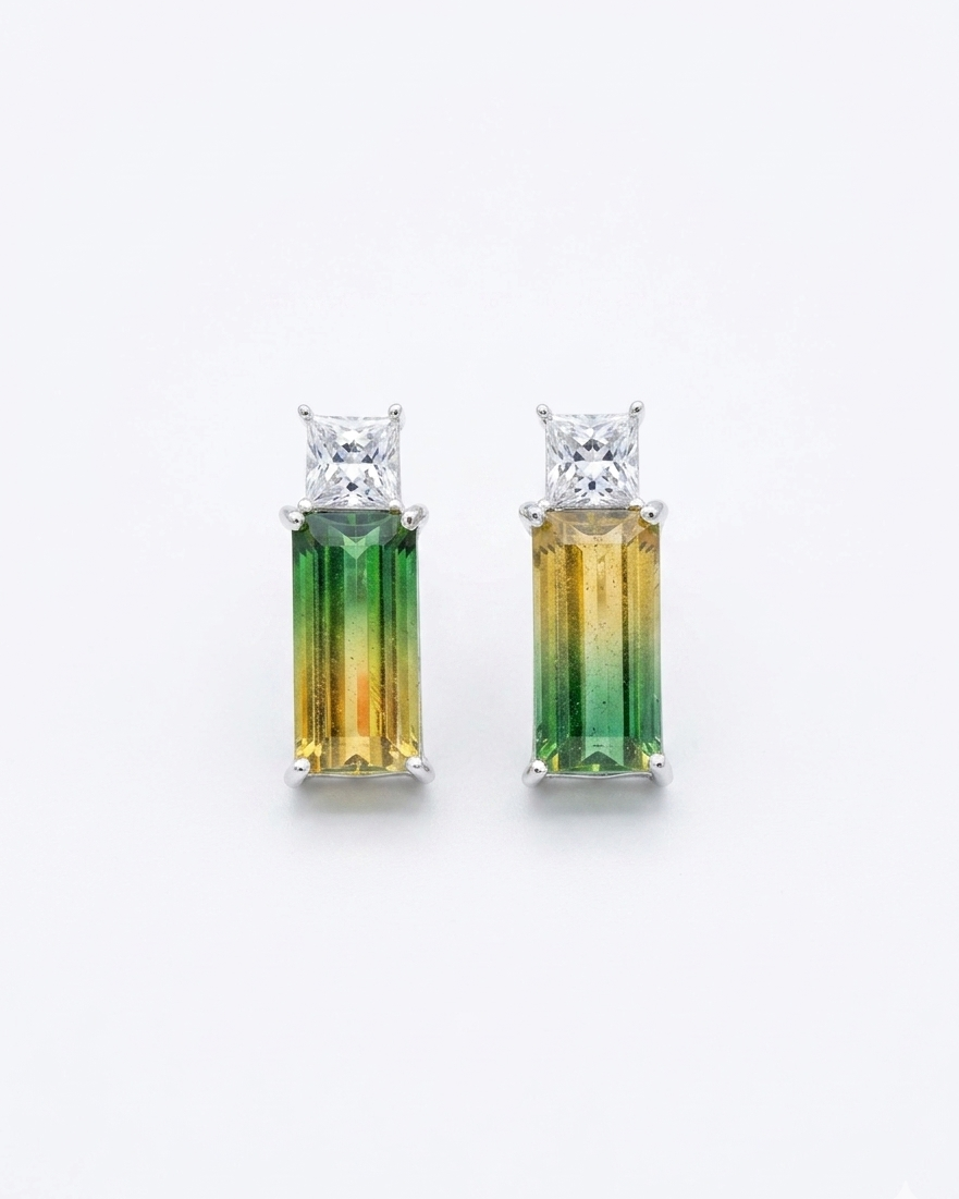 Green Gold Baguette Stud Earrings #color_silver