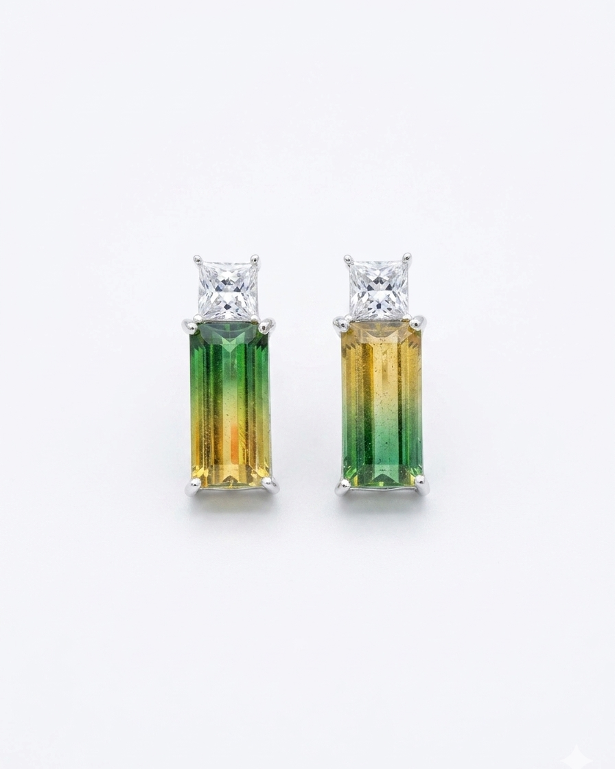 Green Gold Baguette Stud Earrings #color_silver