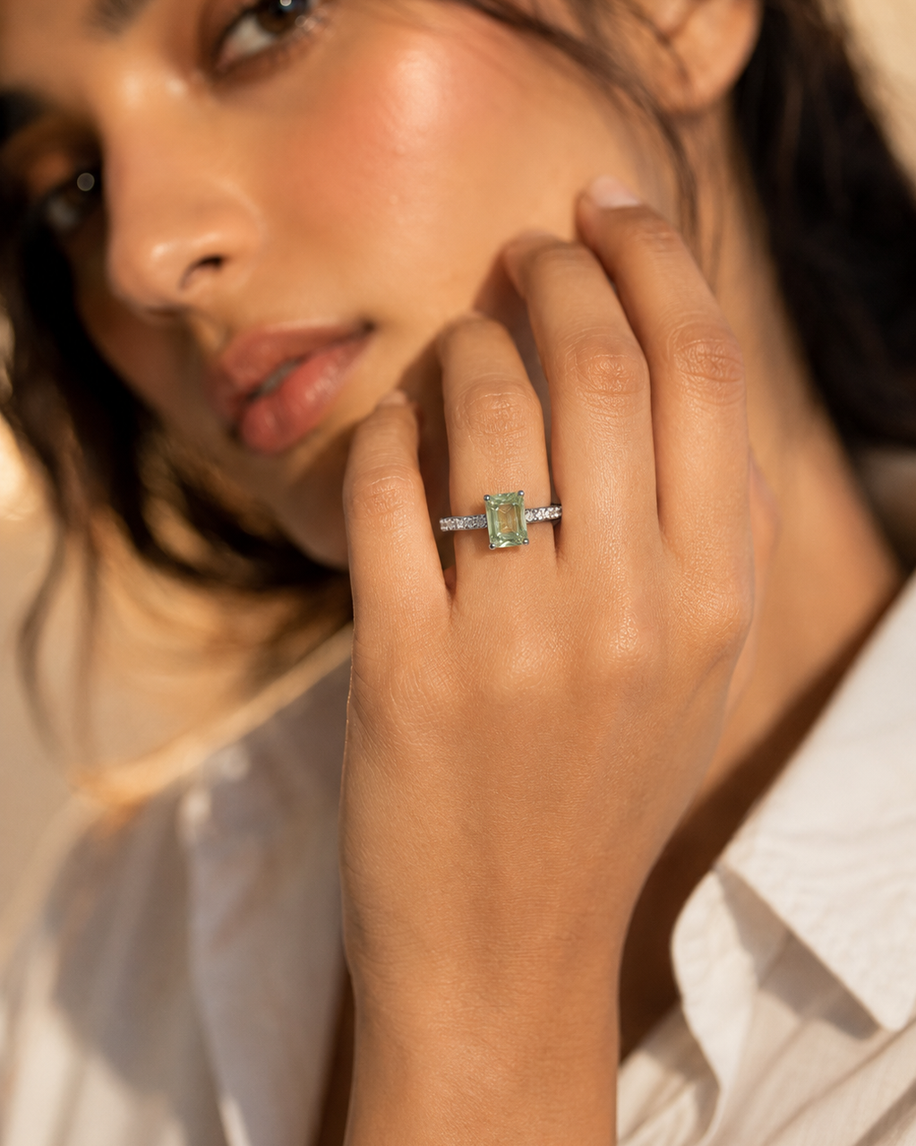 Green Ring for Women #color_silver