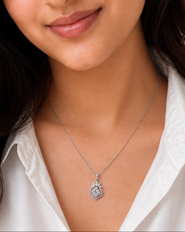 Floral Halo Pendant Necklace #color_silver
