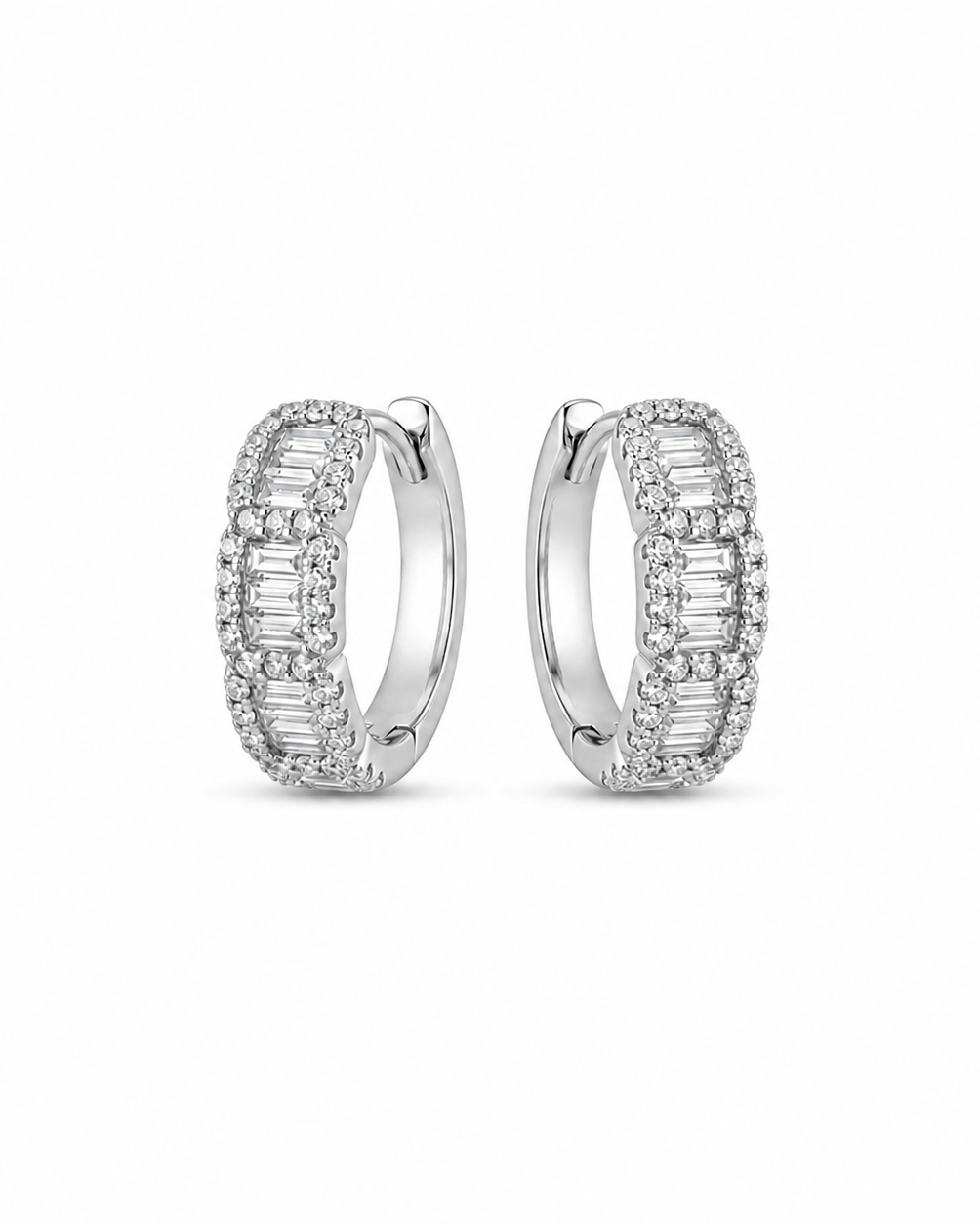 Baguette Halo Huggie Earrings #color_silver