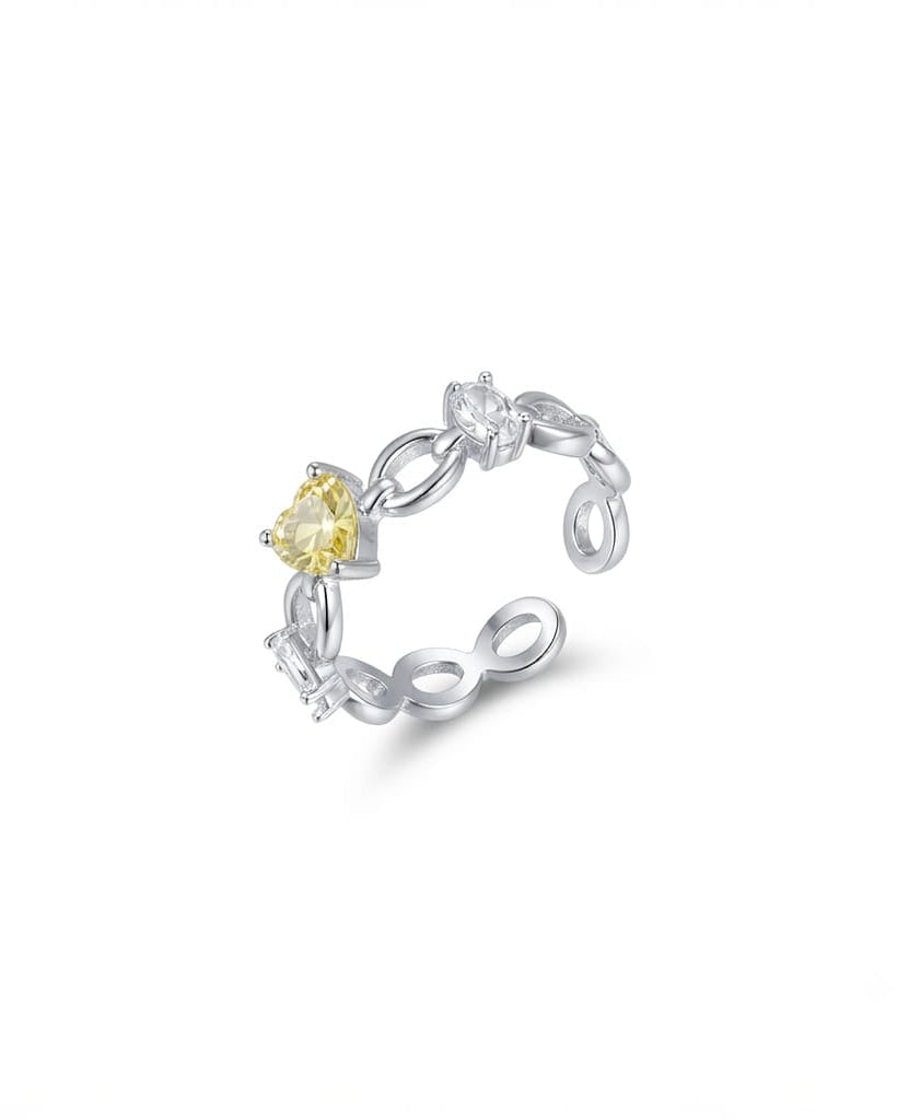925 Sterling Silver heart and baguette link open ring
