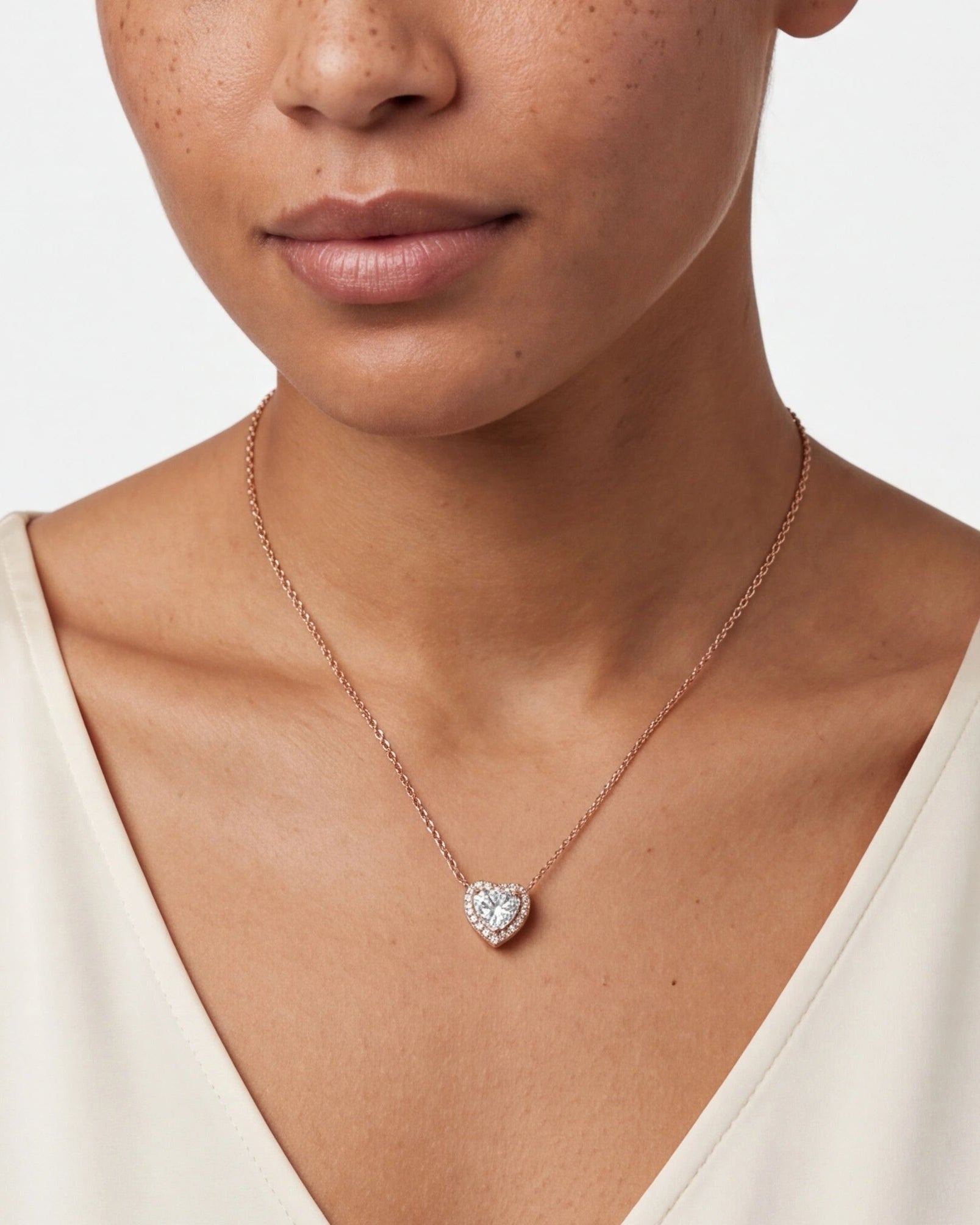Elegant heart-shaped halo pendant necklace #color_rose gold