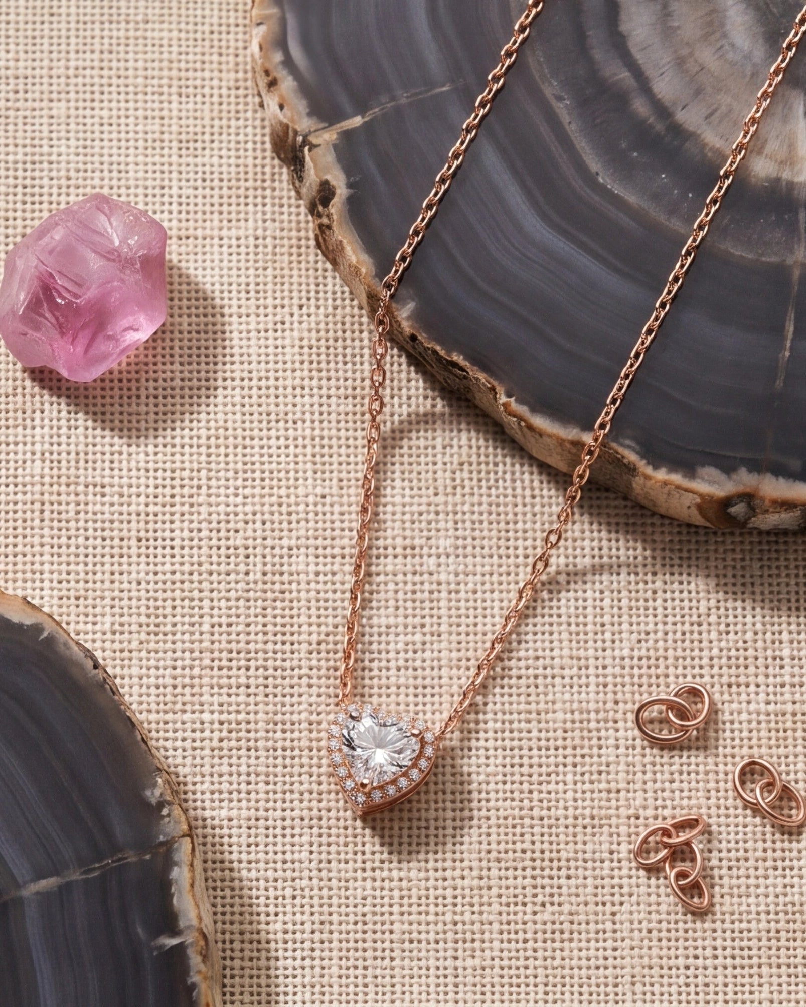 Elegant heart-shaped CZ halo pendant necklace #color_rosegold