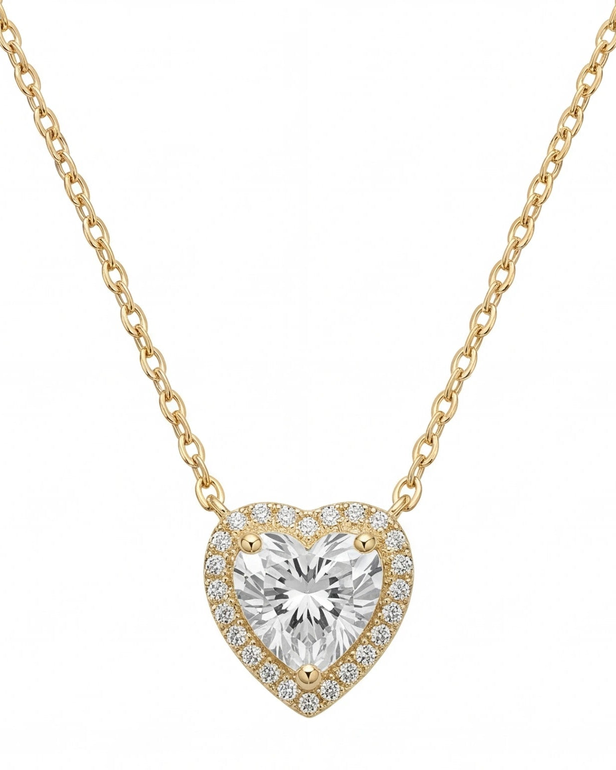 Elegant heart-shaped CZ halo pendant necklace #color_gold