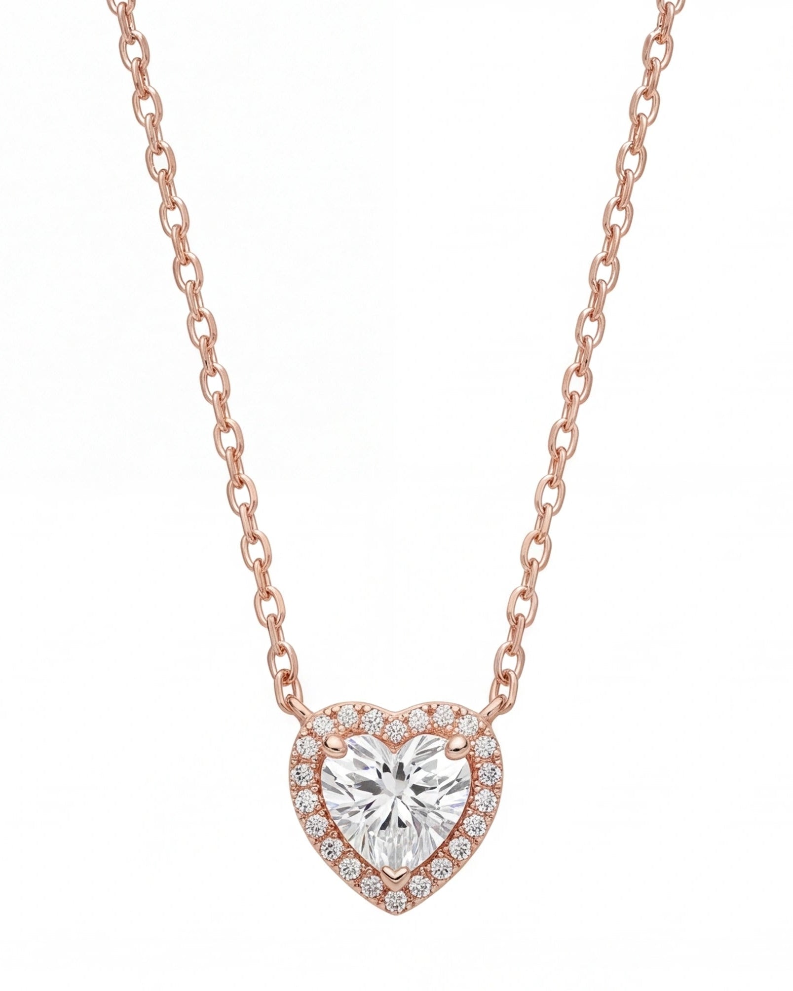 Elegant heart-shaped CZ halo pendant necklace #color_rose gold