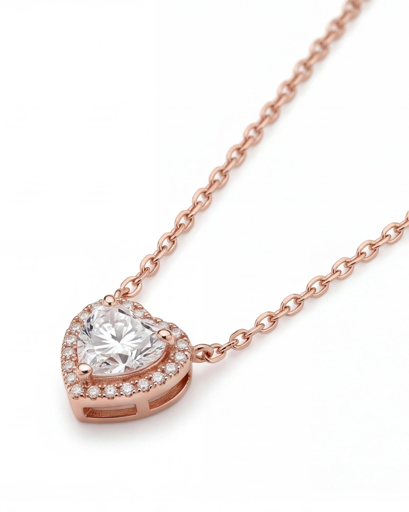 Elegant heart-shaped CZ halo pendant necklace #color_rosegold