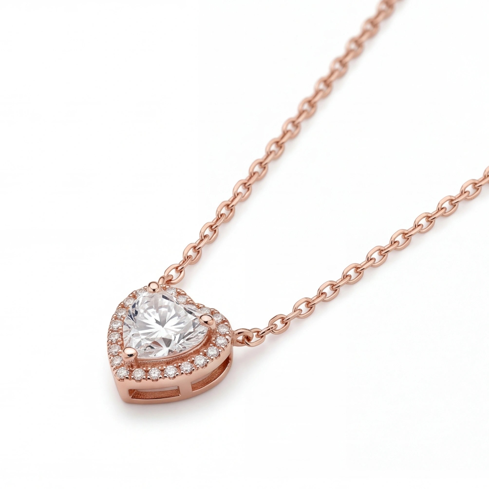 Elegant heart-shaped CZ halo pendant necklace #color_rosegold