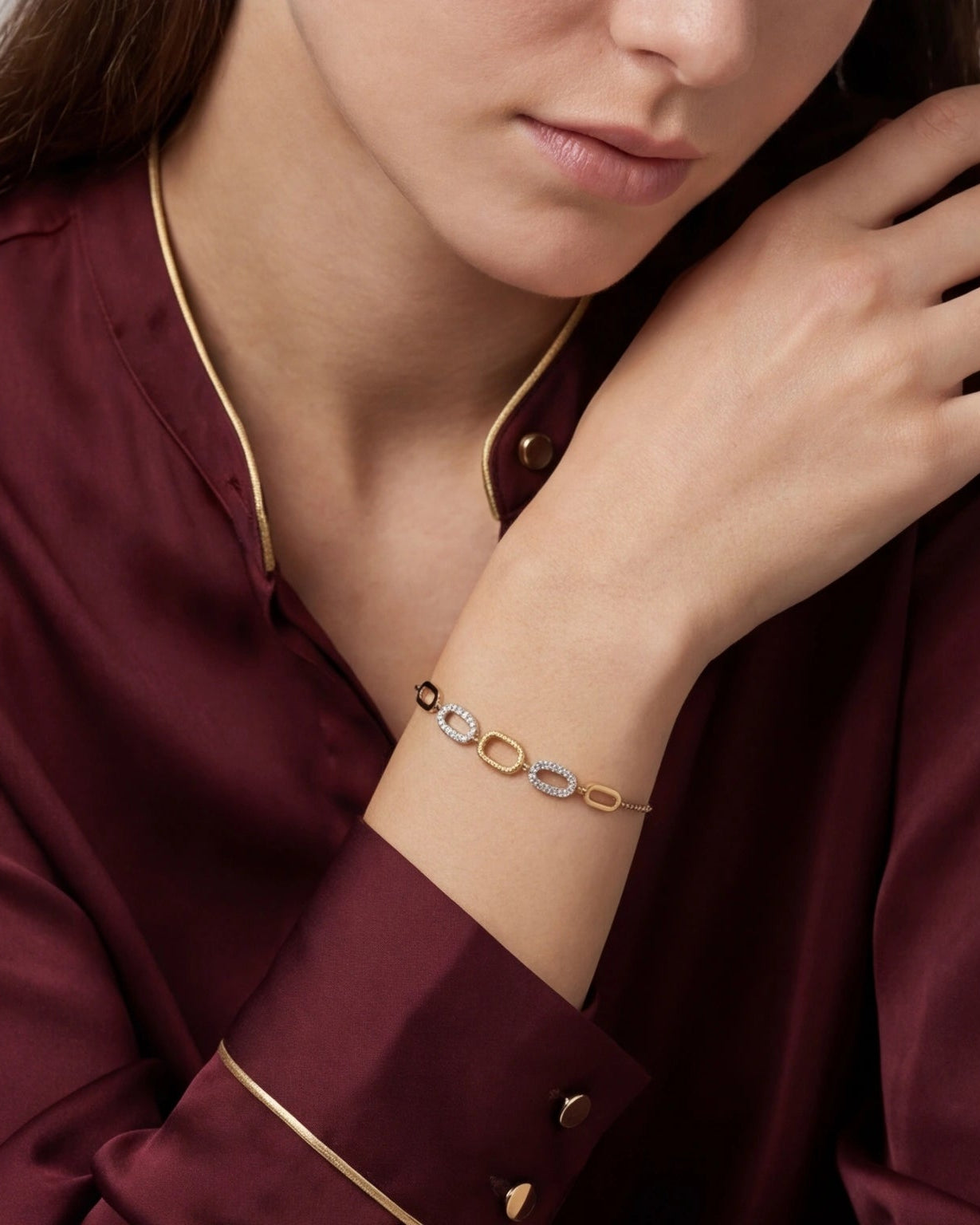 CZ Link Bracelet for Women#color_gold