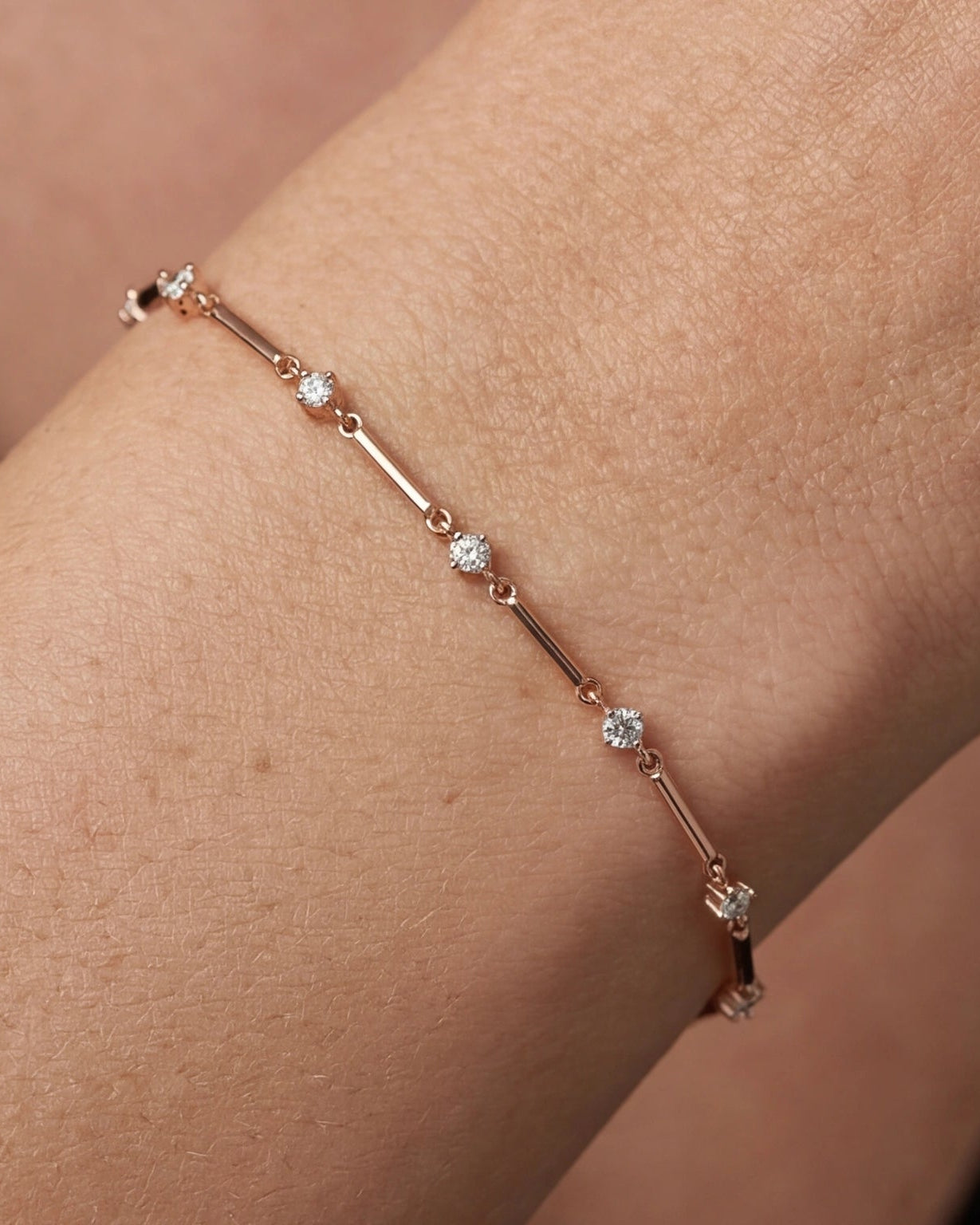 Elegant CZ bar and station bracelet #color_rosegold