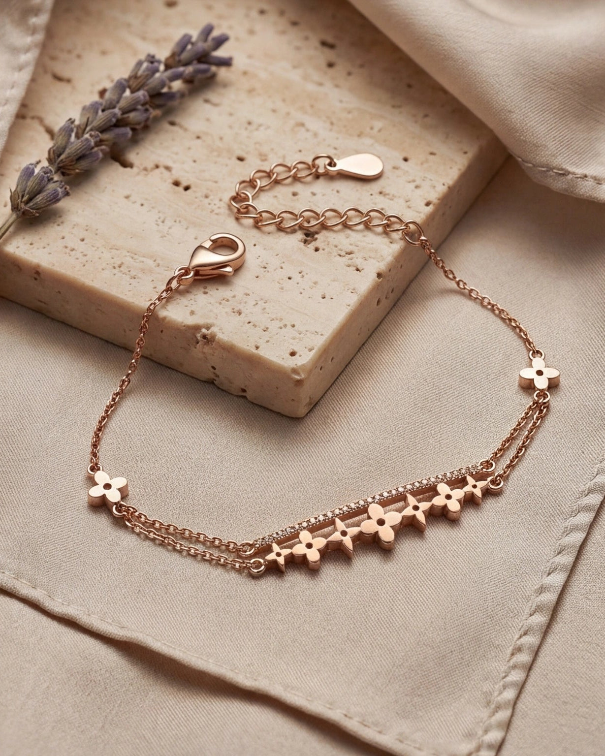 Elegant double chain bracelet #color_rose gold