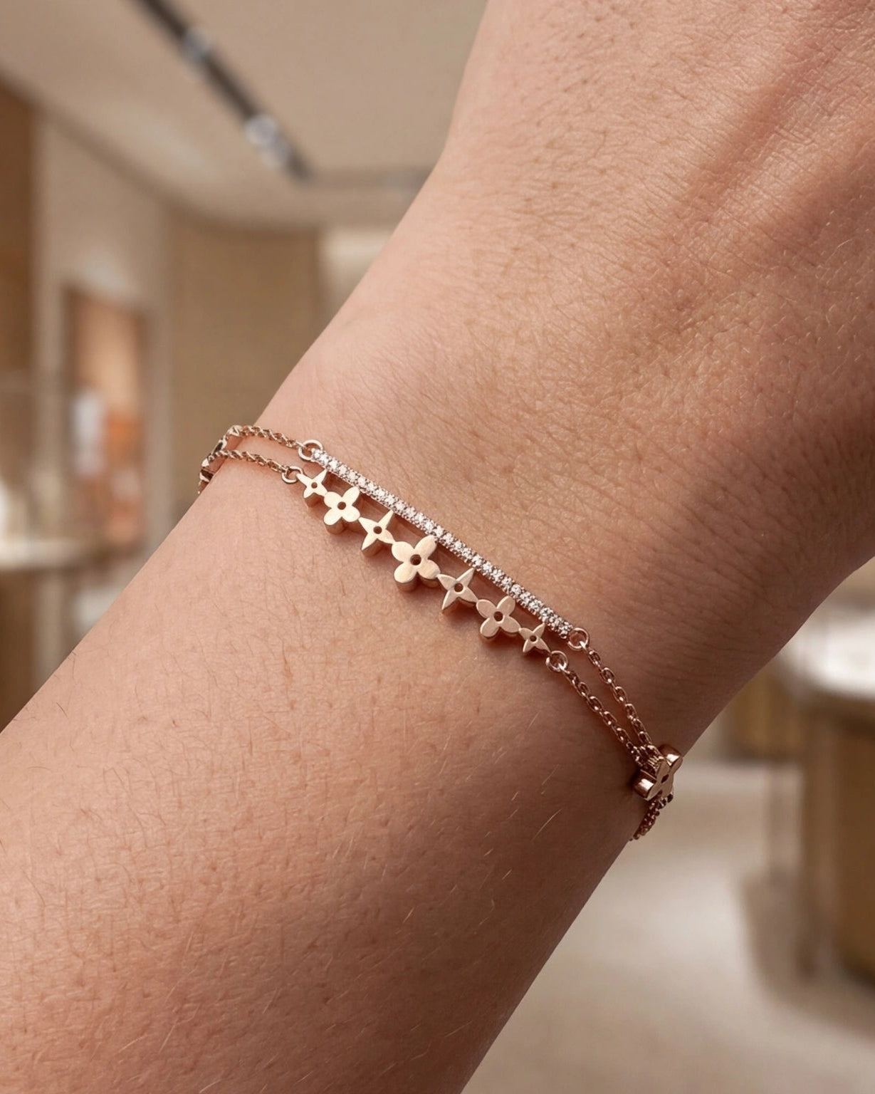 Elegant double chain bracelet #color_rose gold