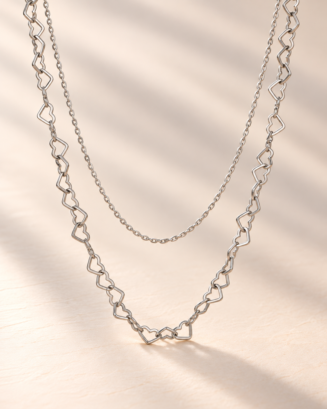 Double Heart Layer Necklace – Layered Heart Chain Silver Necklace