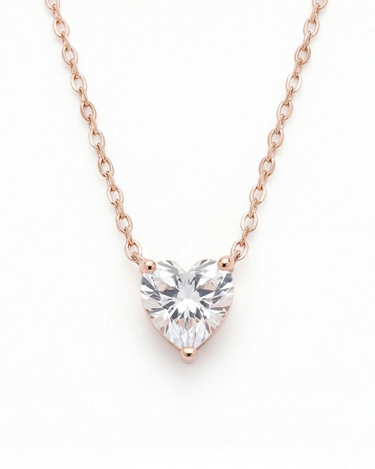 Heart CZ Necklace for Women#color_rose gold