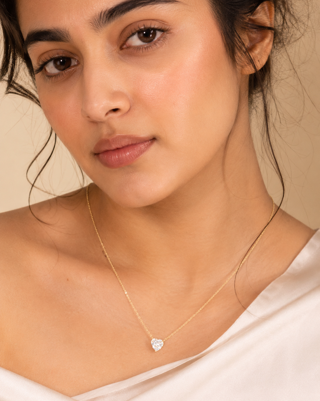 Heart CZ Necklace for Women#color_gold