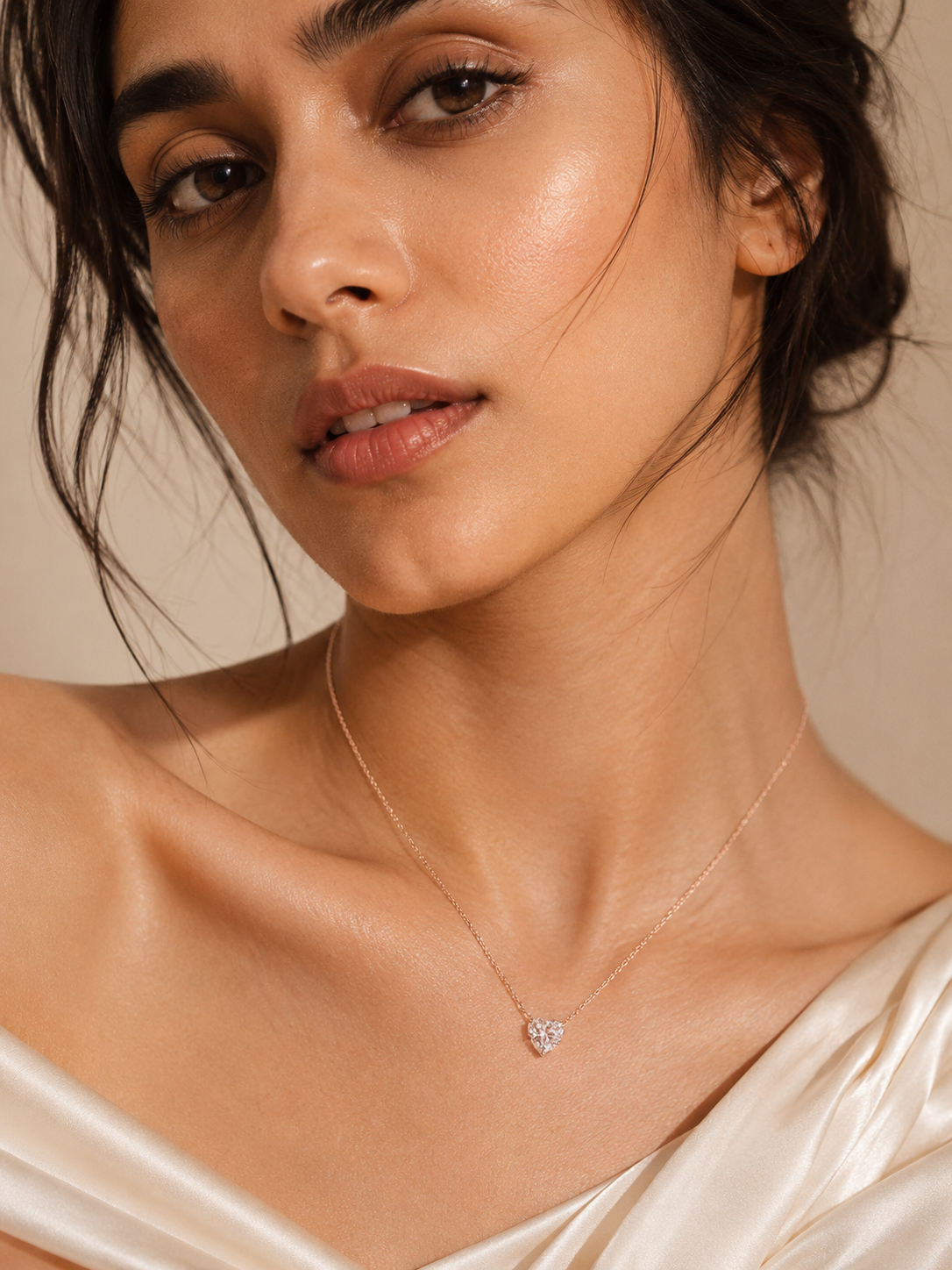 Heart CZ Necklace for Women#color_rose gold
