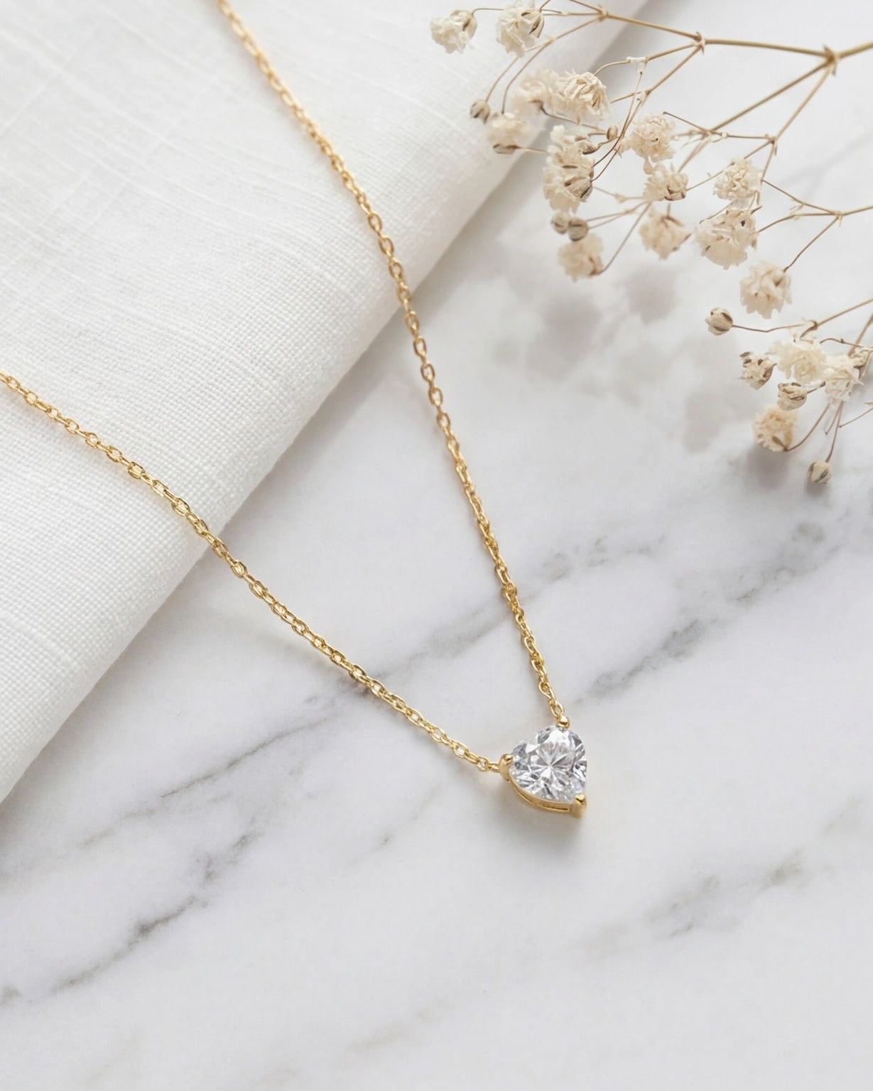 Heart CZ Necklace for Women#color_gold