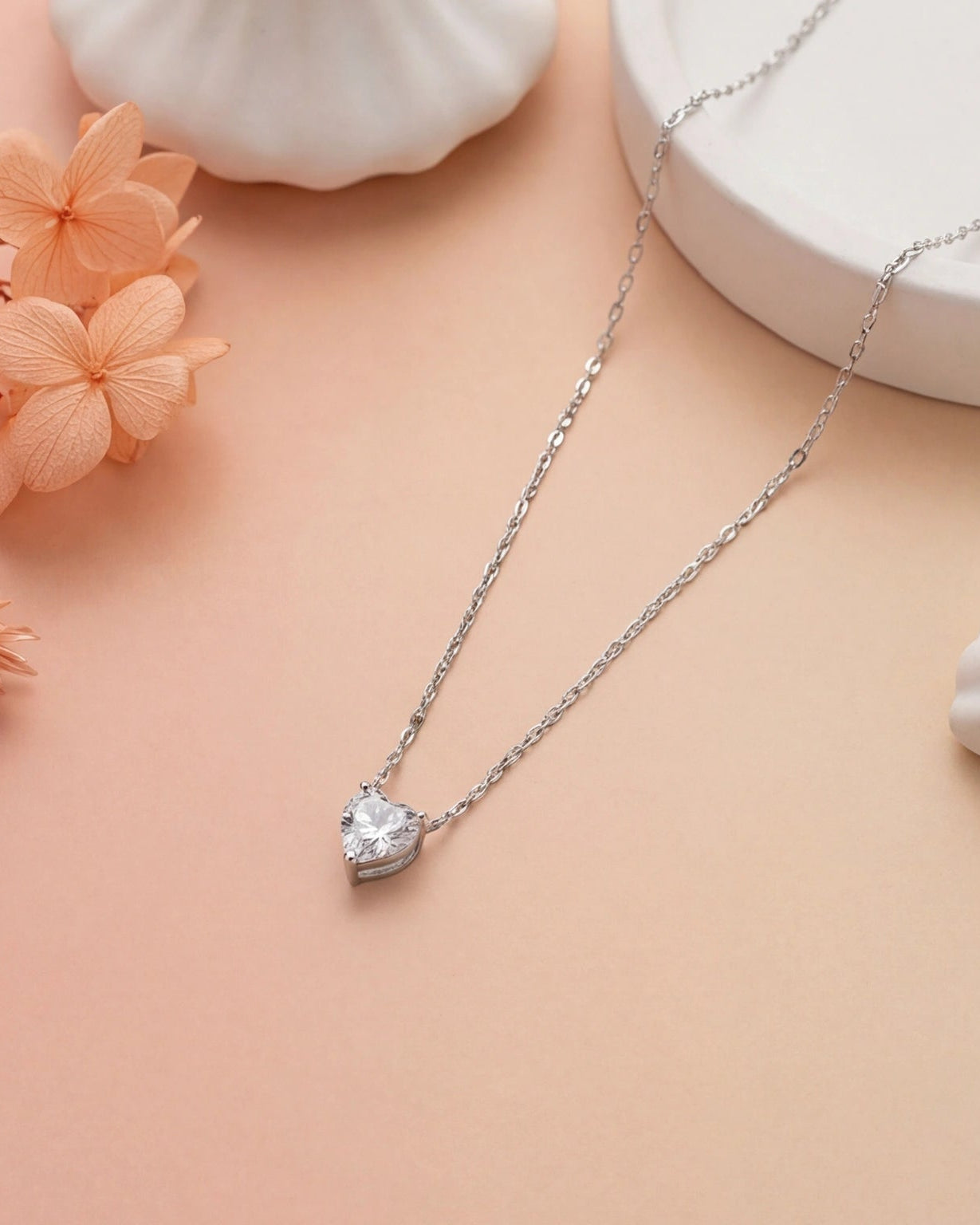 Heart CZ Necklace for Women#color_silver