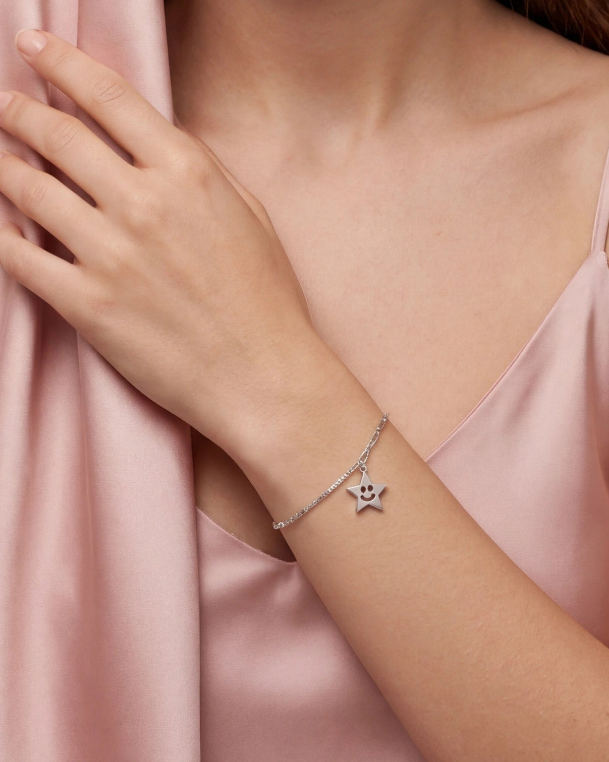 Lucky Star paperclip chain bracelet #color_silver