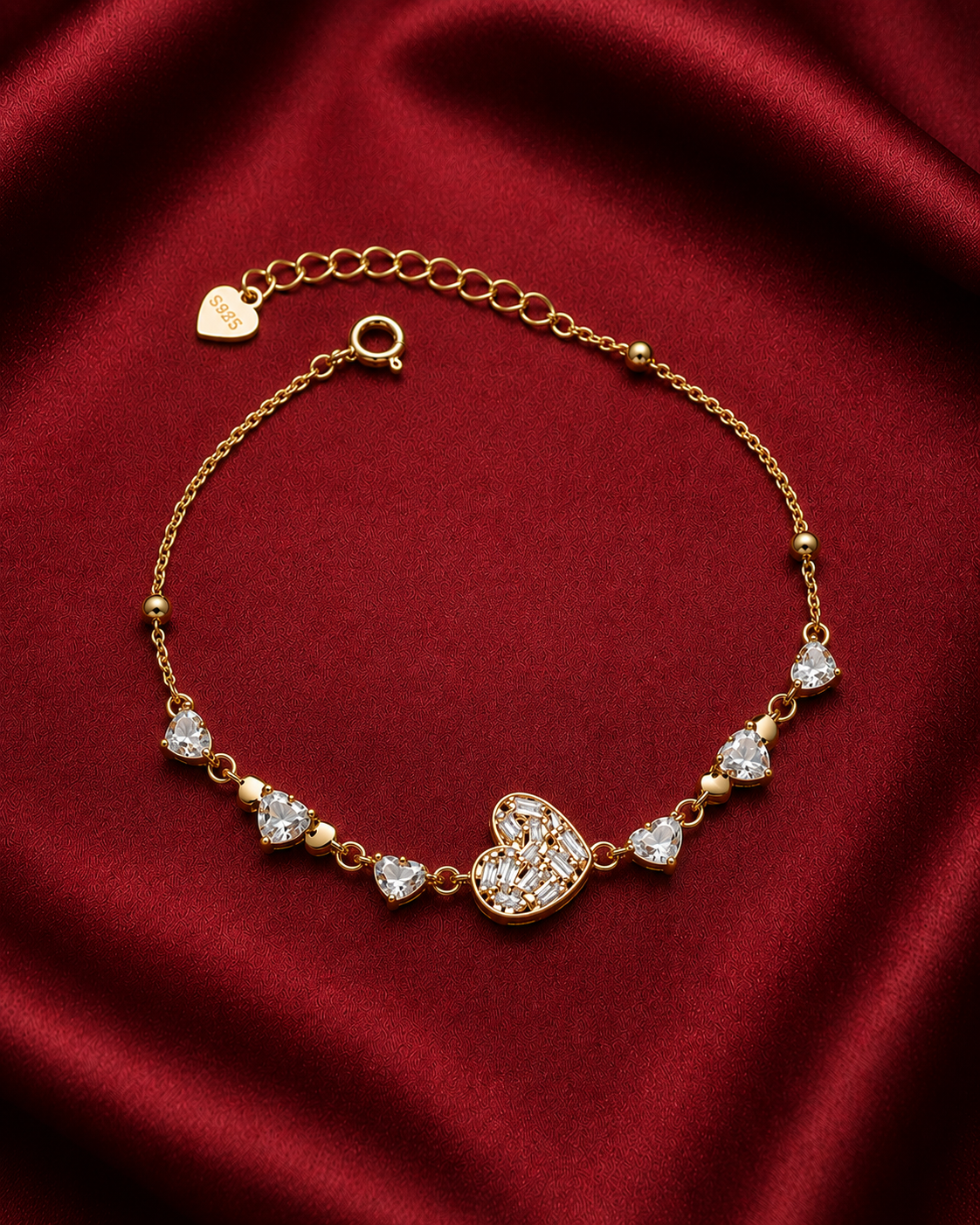 CZ Heart Bracelet for Women#color_gold
