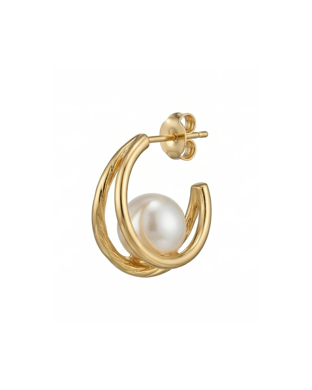 Elegant moon and pearl drop hoop earrings #color_rosegold