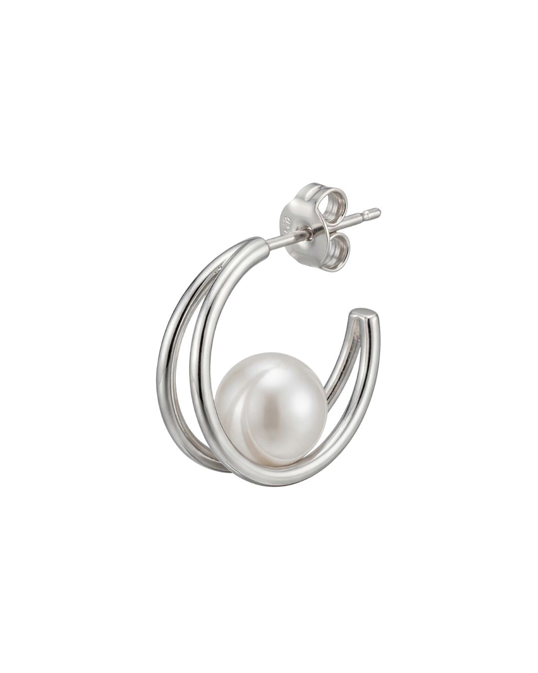 Elegant moon and pearl drop hoop earrings #color_silver