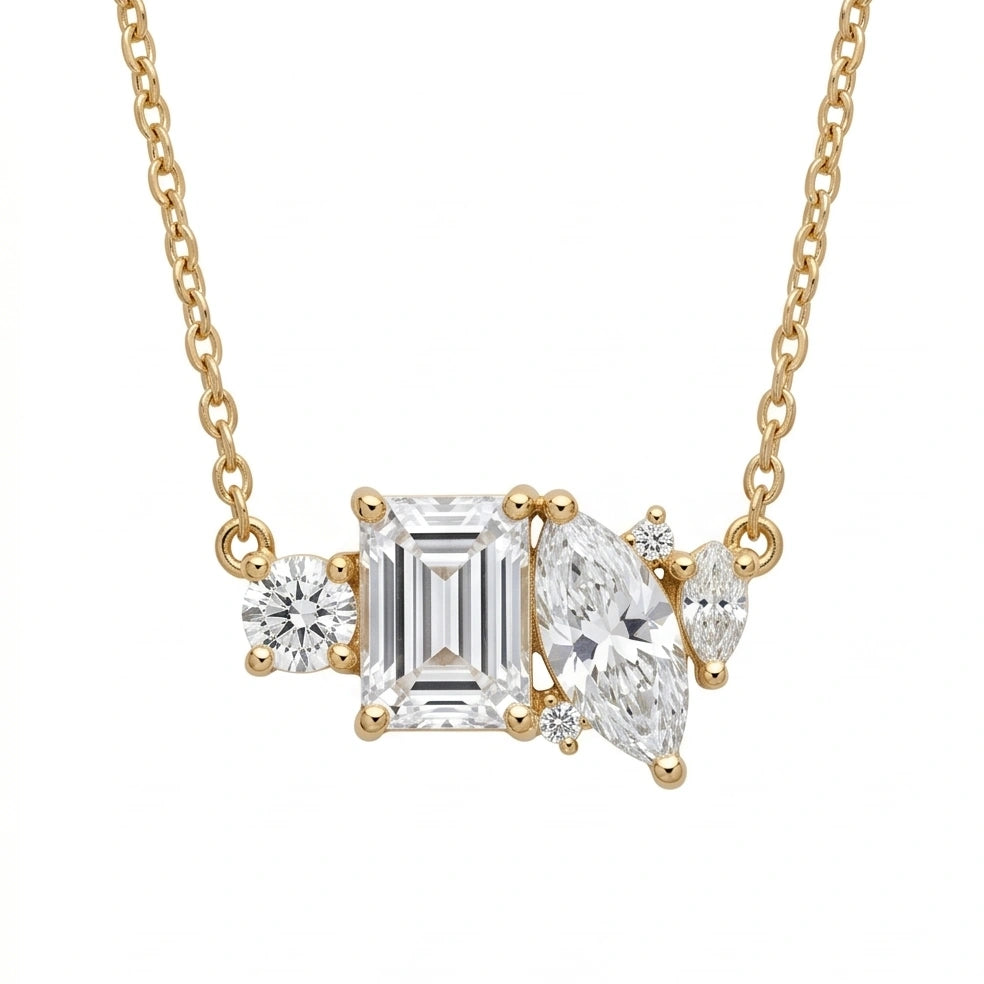 CZ Cluster Necklace for Women#color_gold
