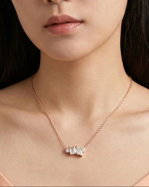CZ Cluster Necklace for Women#color_rose gold
