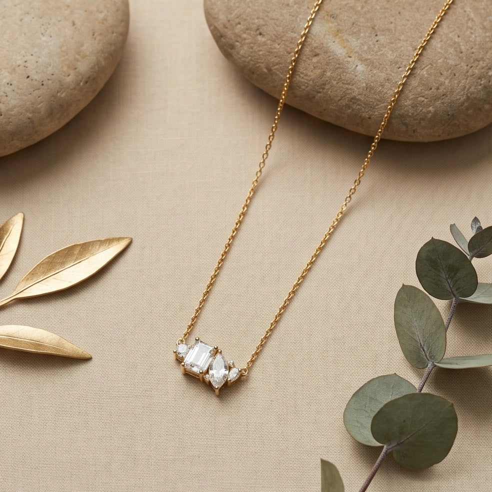 CZ Cluster Necklace for Women#color_gold
