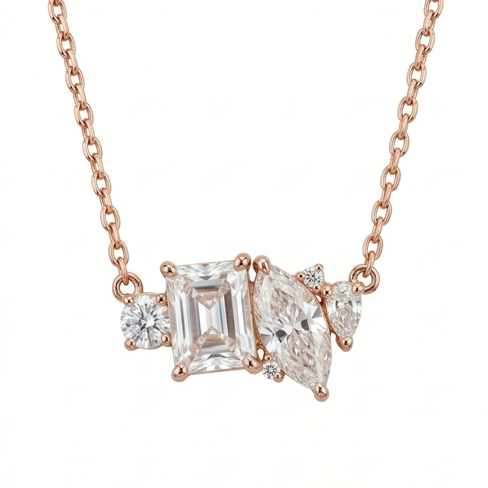 CZ Cluster Necklace for Women#color_rose gold