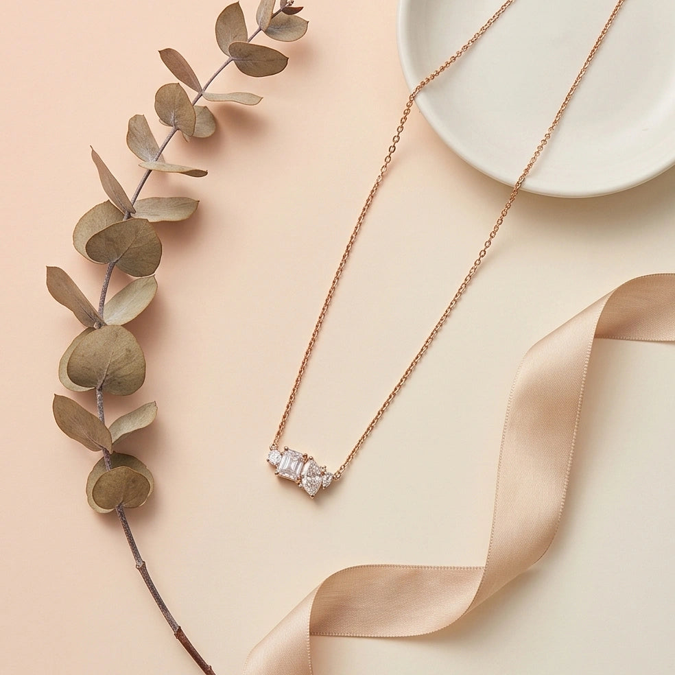 CZ Cluster Necklace for Women#color_rose gold