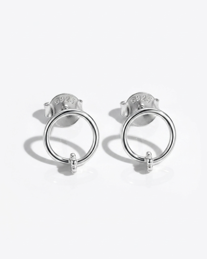 Open Circle Stud Earrings with Accent #color_silver
