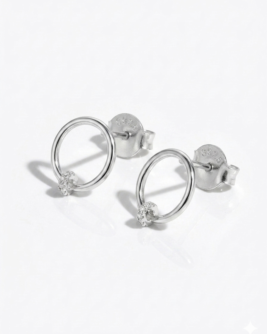 Open Circle Stud Earrings with CZ Accent #color_silver