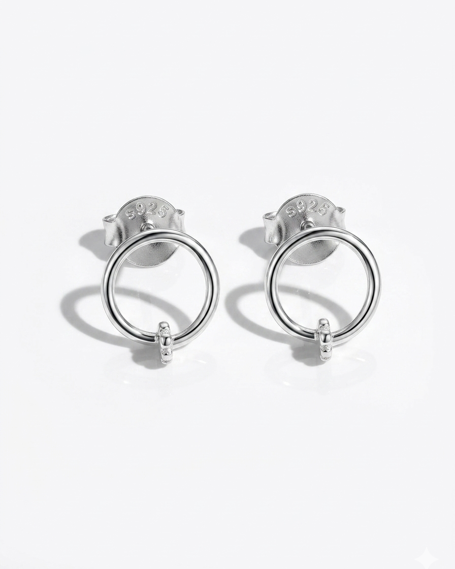 Open Circle Stud Earrings with CZ Accent 
#color_silver