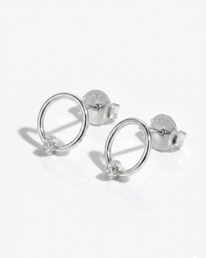 Open Circle Stud Earrings with Accent #color_silver