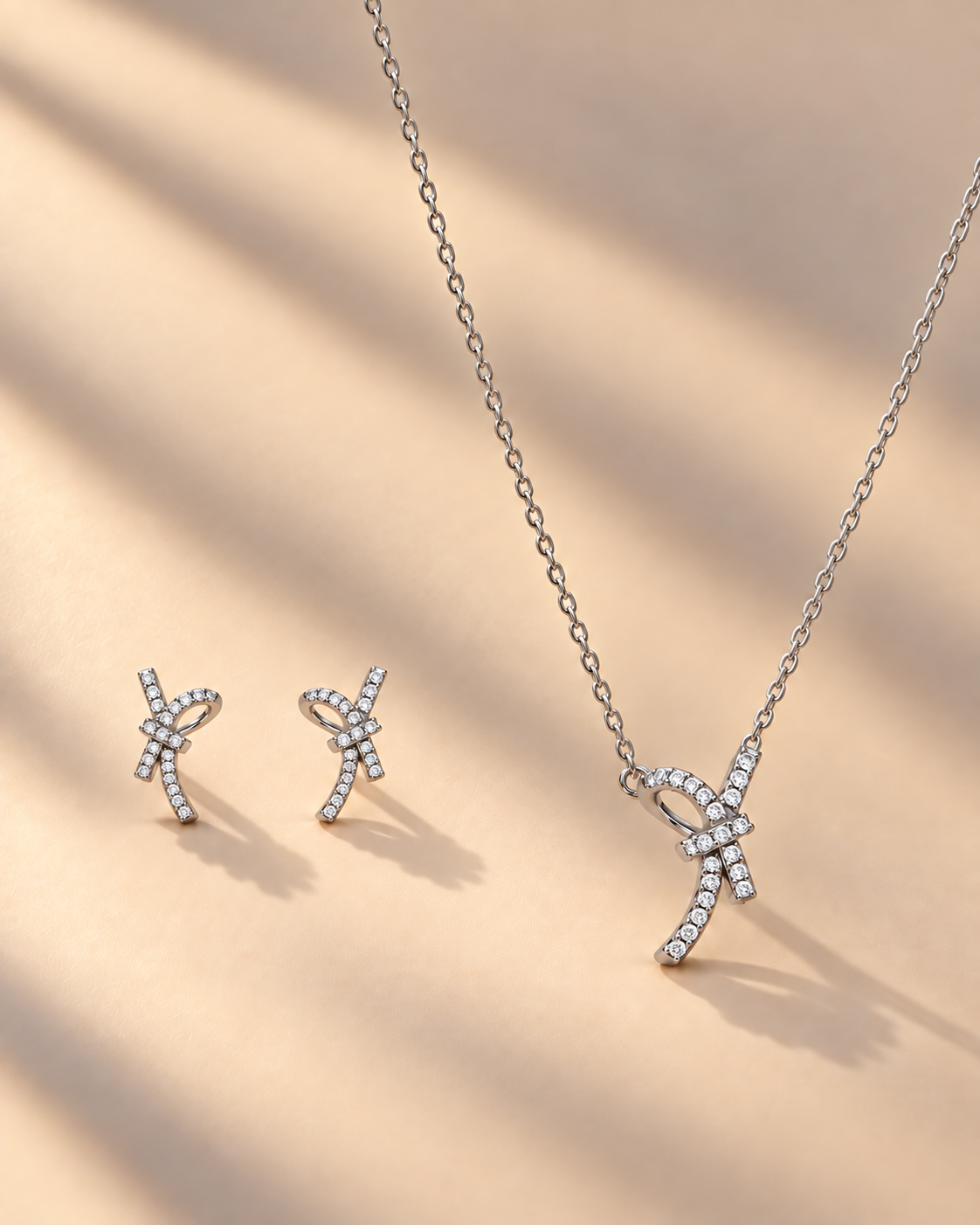 Pave Knot Necklace & Earrings Set in 925 Silver | Cilvira