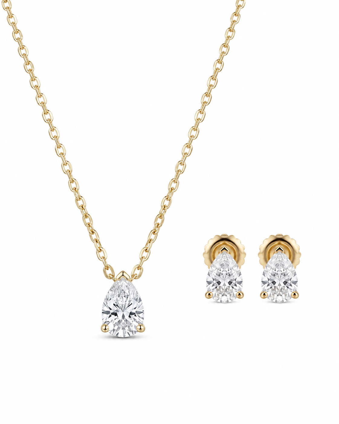 925 Sterling Silver pear-cut necklace and earrings set #color_gold