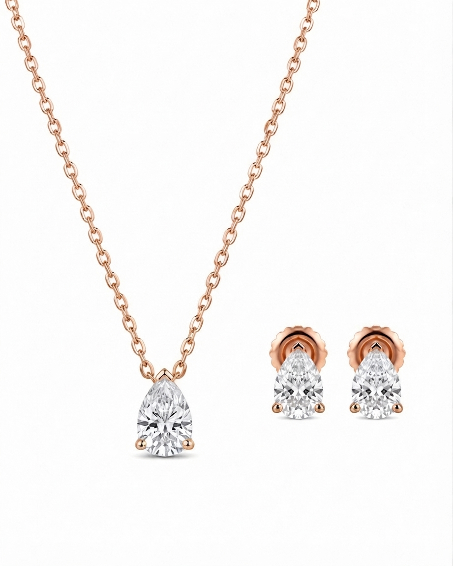 925 Sterling Silver pear-cut necklace and earrings set #color_rose gold
