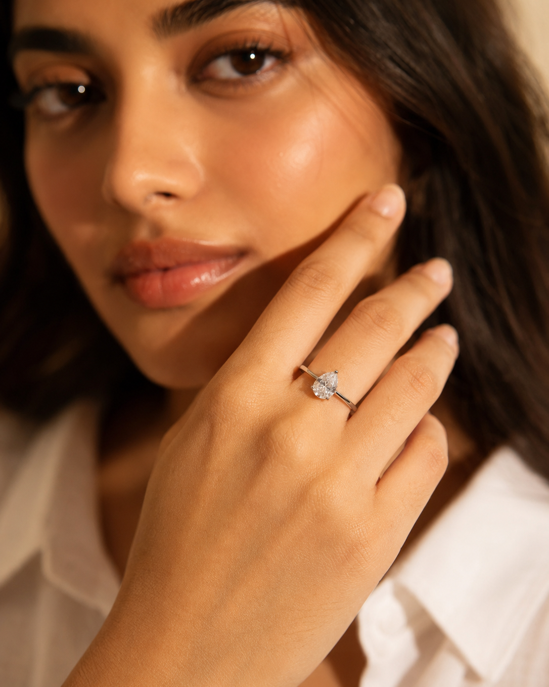 925 Silver Pear Cut Solitaire Ring #color_silver