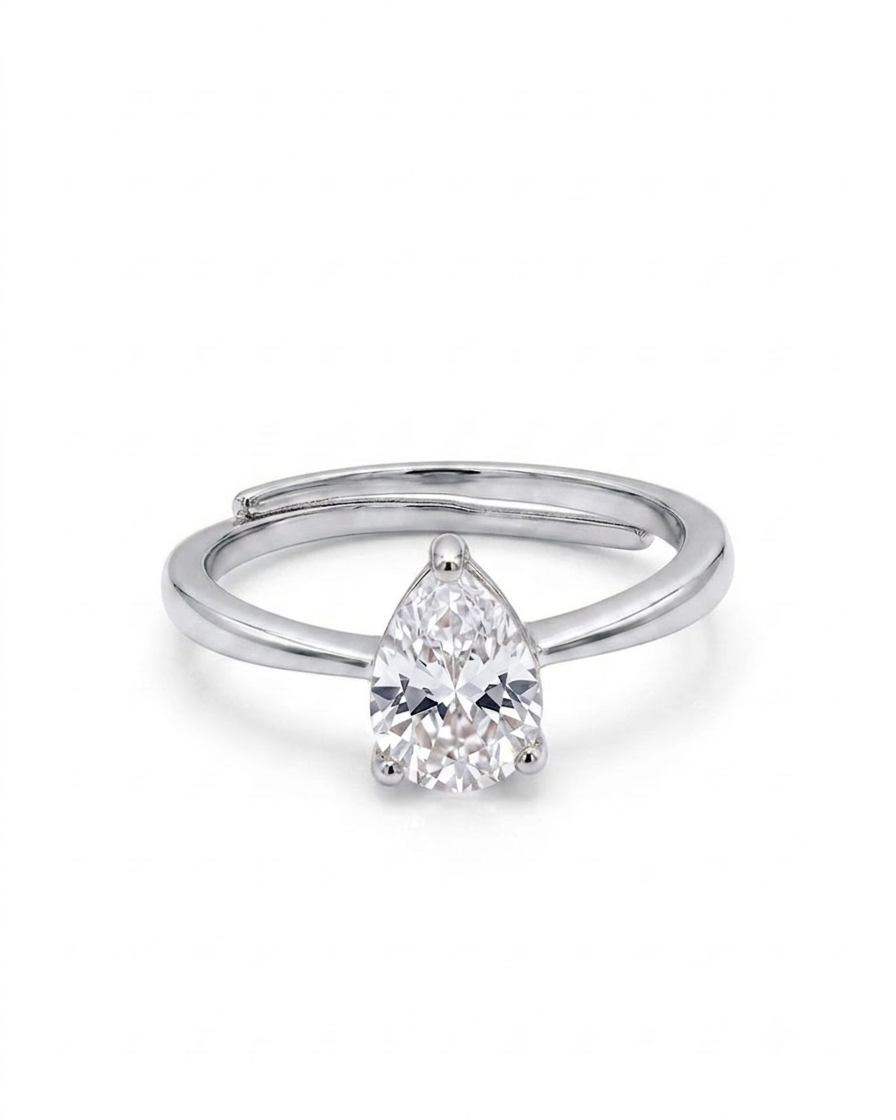925 Silver Pear Cut Solitaire Ring #color_silver